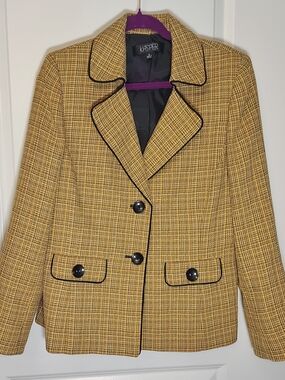 Kasper Yellow Tweed Blazer with Black Trim